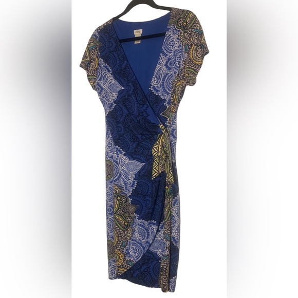 Cache’ Blue Paisley Wrap Dress Womens Size Large Beautiful Colors & Print - Picture 3 of 8